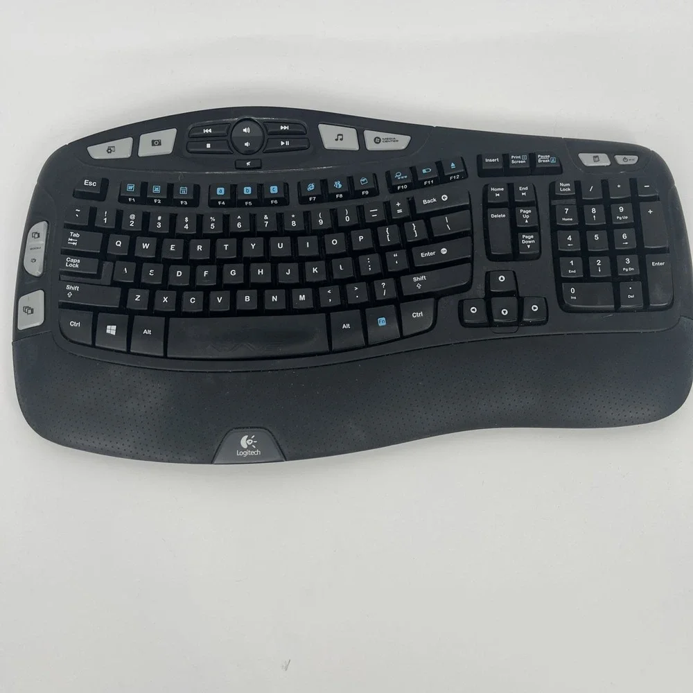 Logitech K350 Wave Wireless Keyboard Ergonomic No USB Dongle - Tested Working